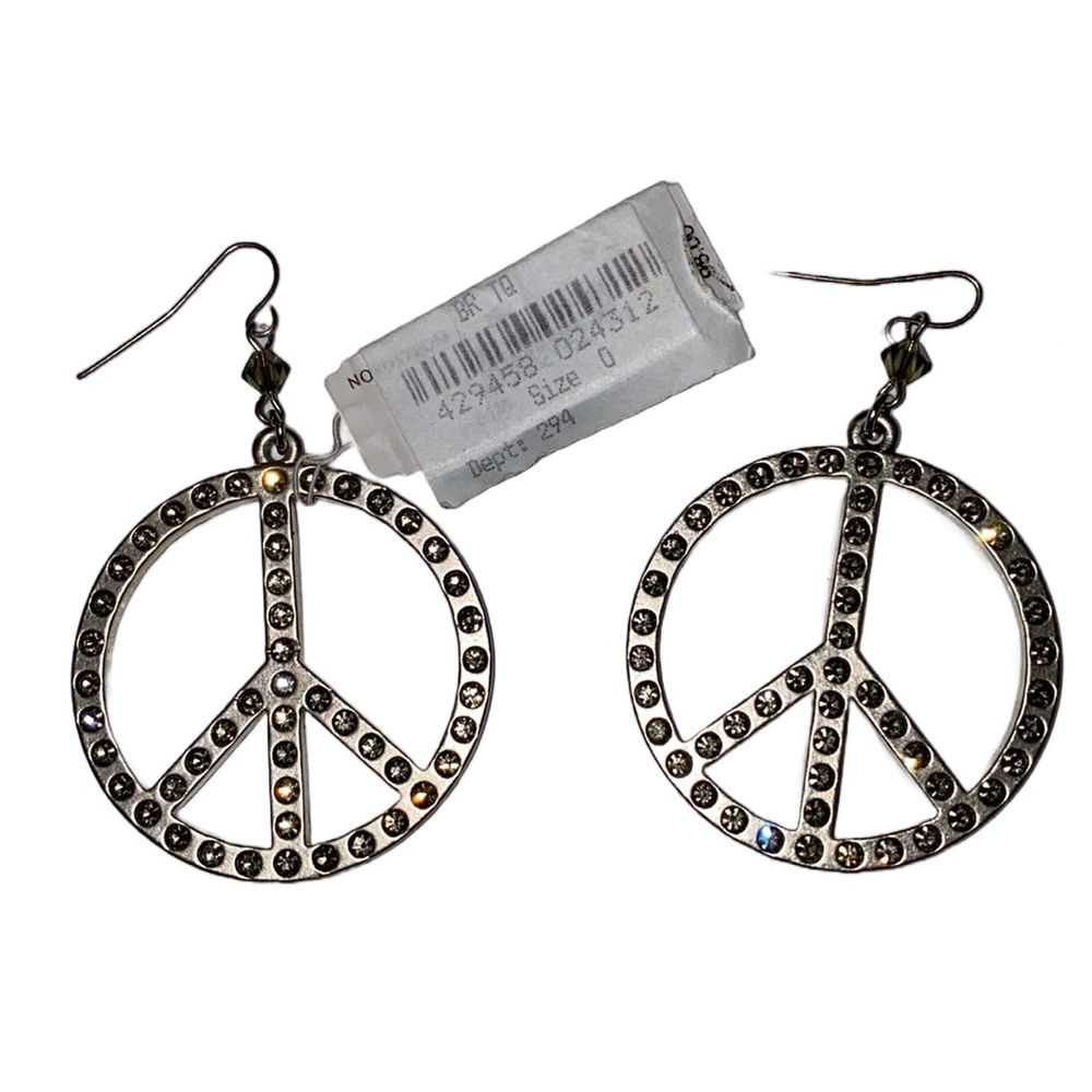 ☮️ Vintage Retro Sisi Amber Silver & Swarovski Crystal Peace Sign Drop Earrings